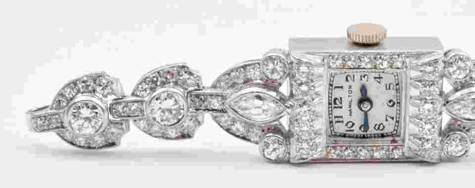 Vintage Platinum & 4.00ct. VS-G Mined diamond ladies HAMILTON WIND Wrist Watch