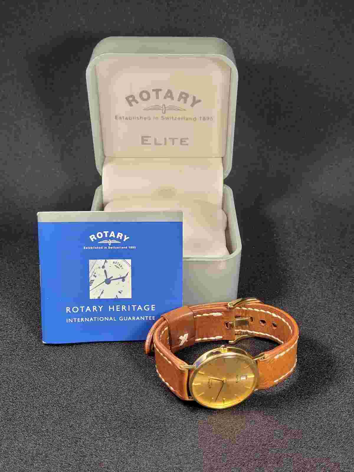 Men's 18k Gold And Leather Rotary Elite Watch 33928-1