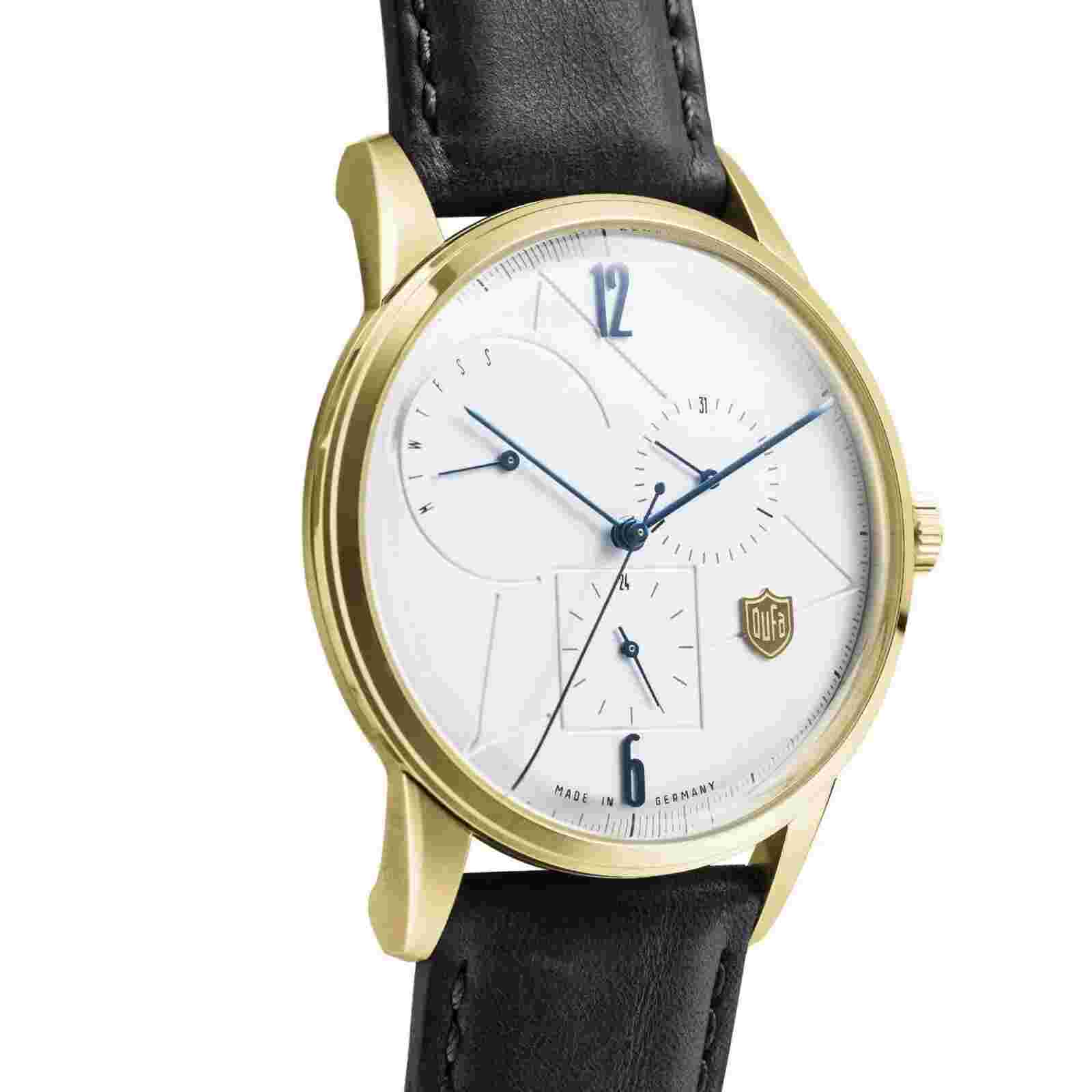 Dufa Weimar Calendar Gents Gold Plated Watch with Black Leather Strap