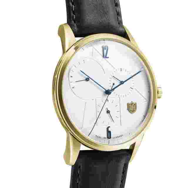 Dufa Weimar Calendar Gents Gold Plated Watch with Black Leather Strap