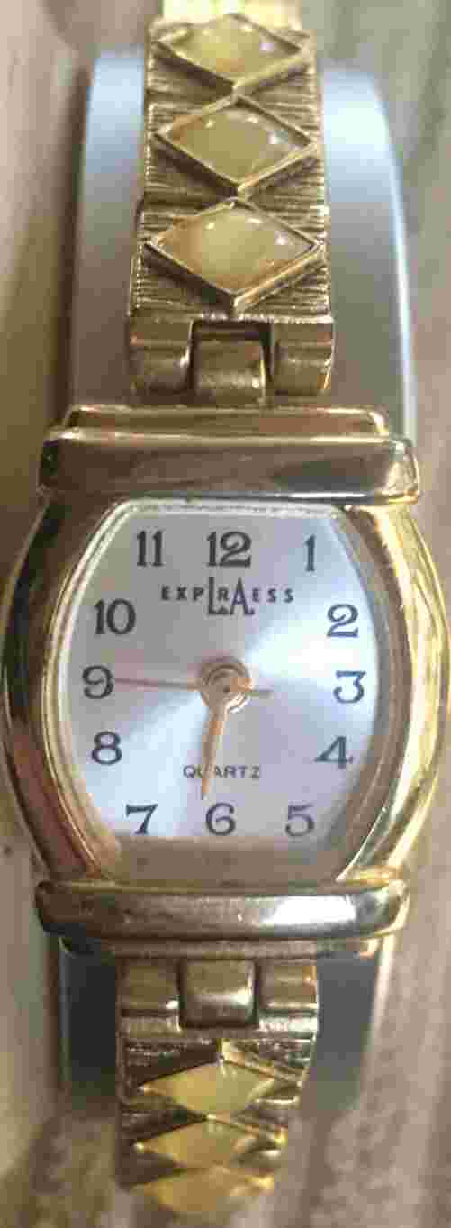 Vintage LA EXPRESS Quartz WATCH Yellow Art Deco Stones Stretch Band Retro WORKS