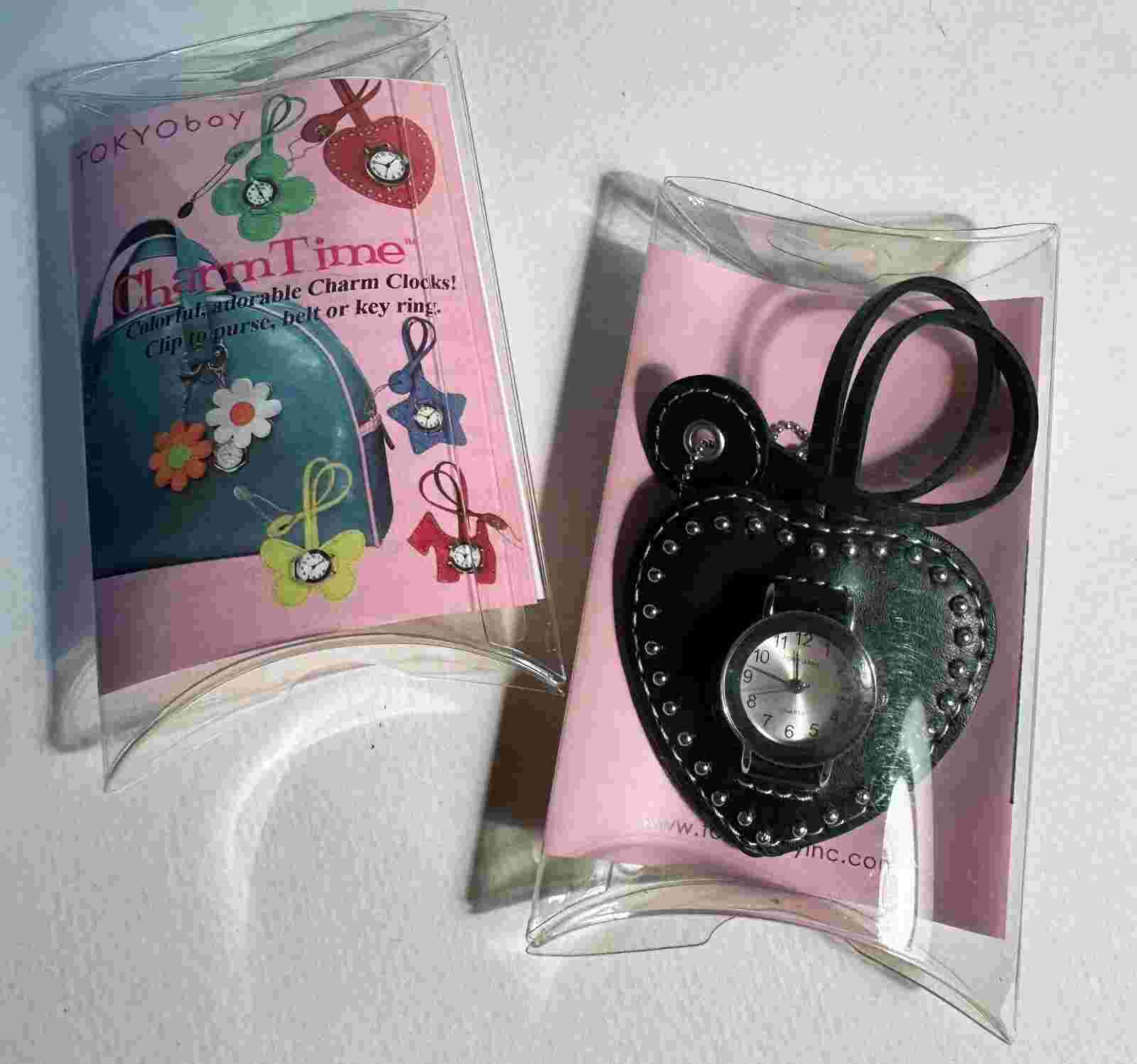 TOKYObay Charm Time Clip-On Watch ~ BLACK STUDDED HEART~ w/Box ~ Needs Battery