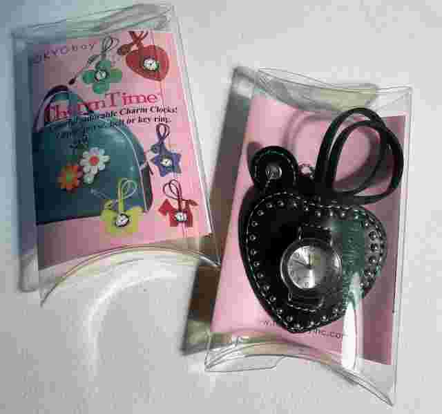 TOKYObay Charm Time Clip-On Watch ~ BLACK STUDDED HEART~ w/Box ~ Needs Battery
