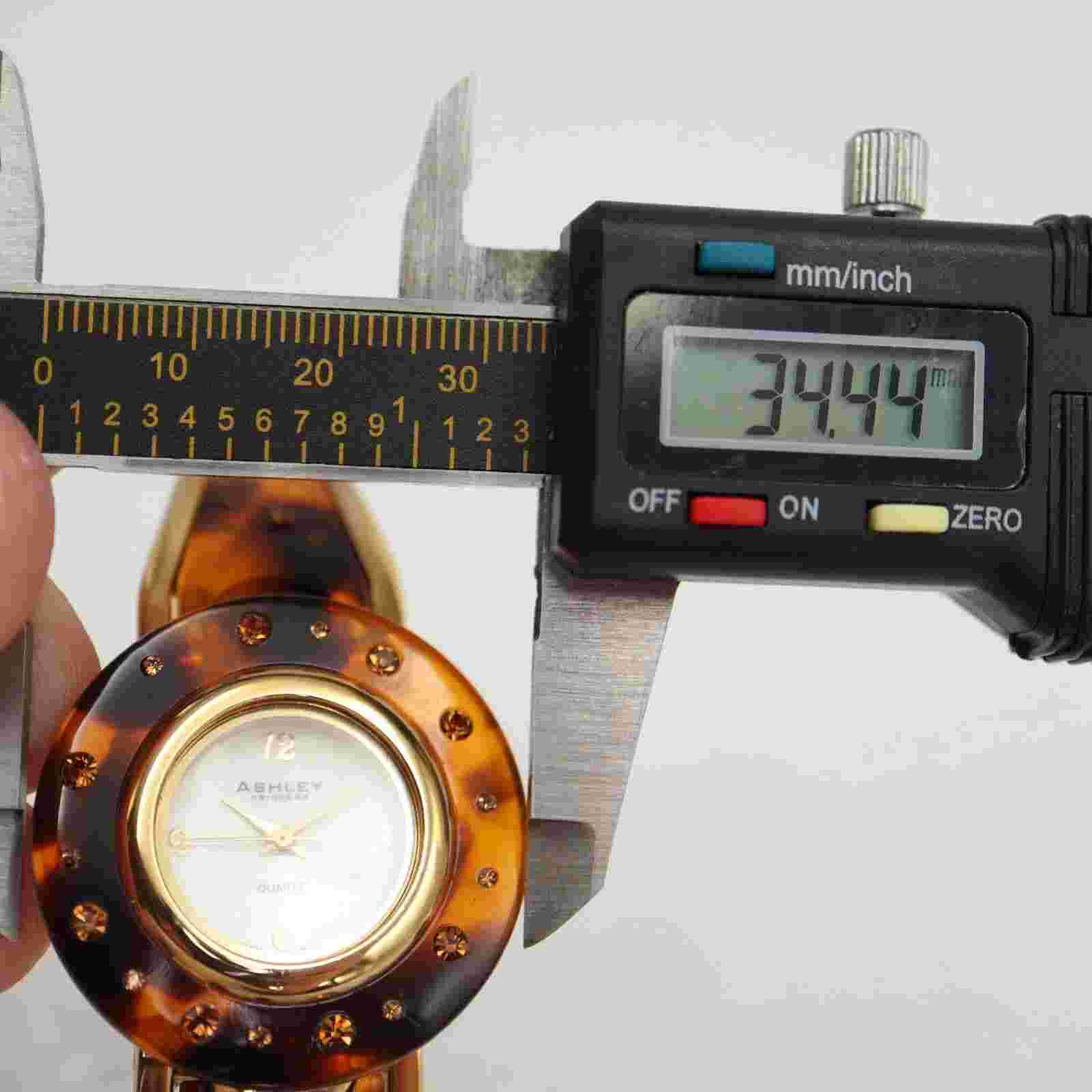 Ashley Princess Womens Watch MOP Dial Tortoise Jewel Bezel Cuff Bracelet Working