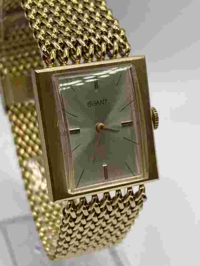 LeGANT Swiss Ladies 10K Gold Filled Mesh Band Wind Watch