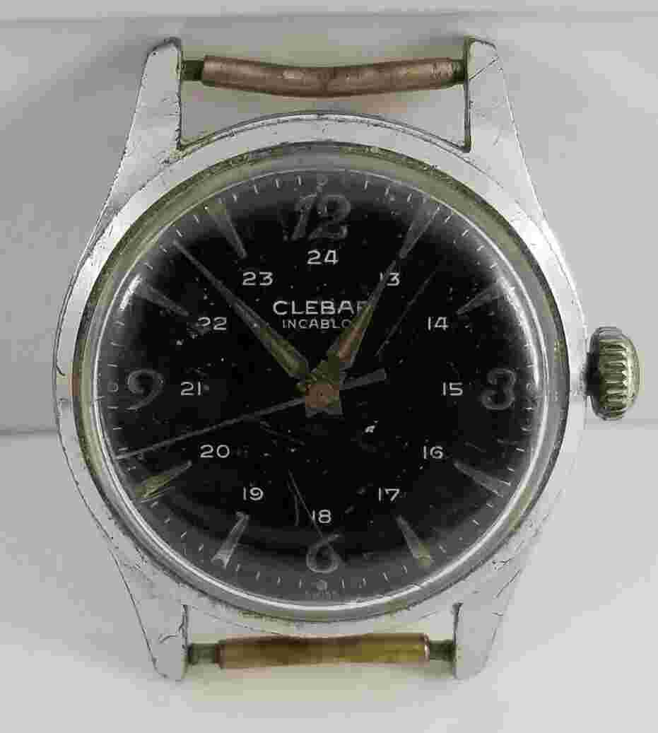 1950’s Clebar Military Style Watch, 24hr Dial Blck, 4Repair