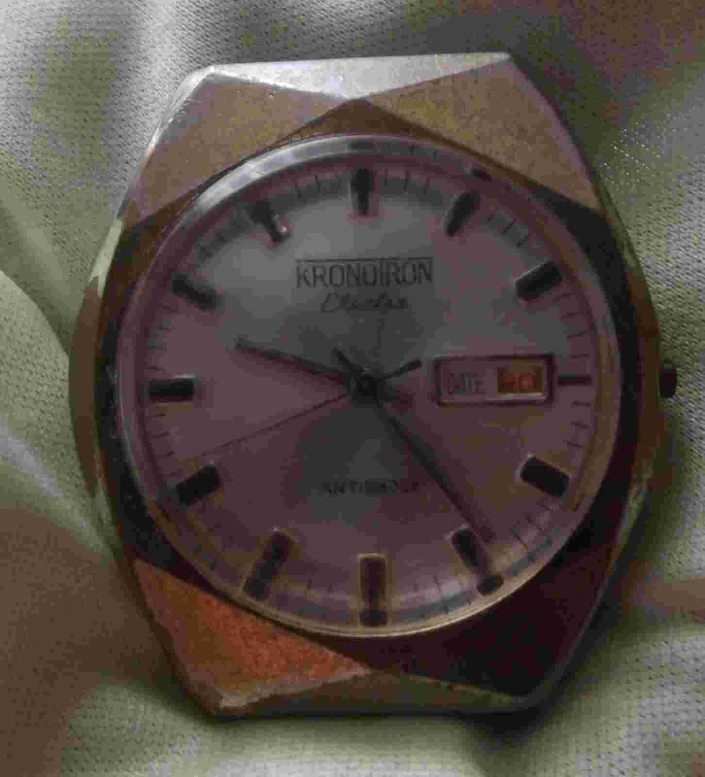 Vtg Kronotron Watch Mens Electra DATE AntiShock Hong Kong REMEX gold AS IS parts