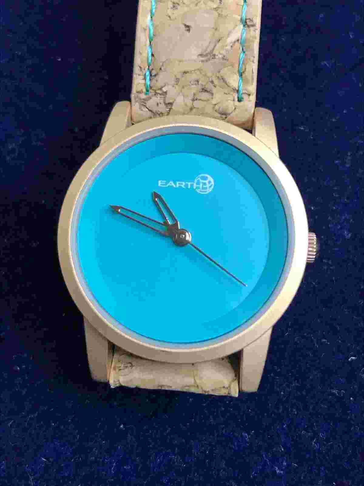 Earth Watch gold toned with Cork Band Over Leather - Quartz