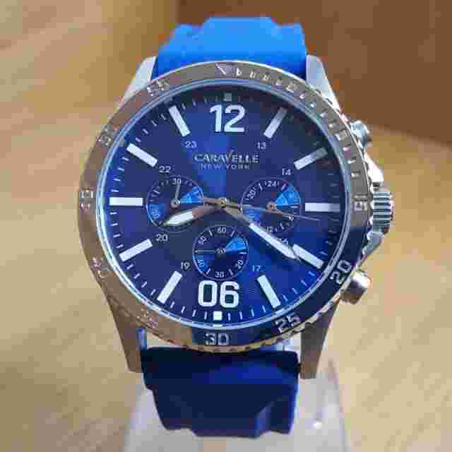 Mens XL Bulova Caravelle 43A117 Logan Blue Comfy Wear Chrono Sports Watch NEW