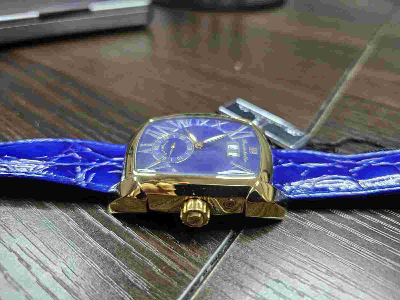 New In Box Louis Bolle automatic watch with Blue Dial and Blue Leather Band