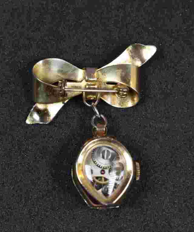Vtg Welsbro Brooch Watch Pin Clear Viewable Back 17 Jewels, Swiss