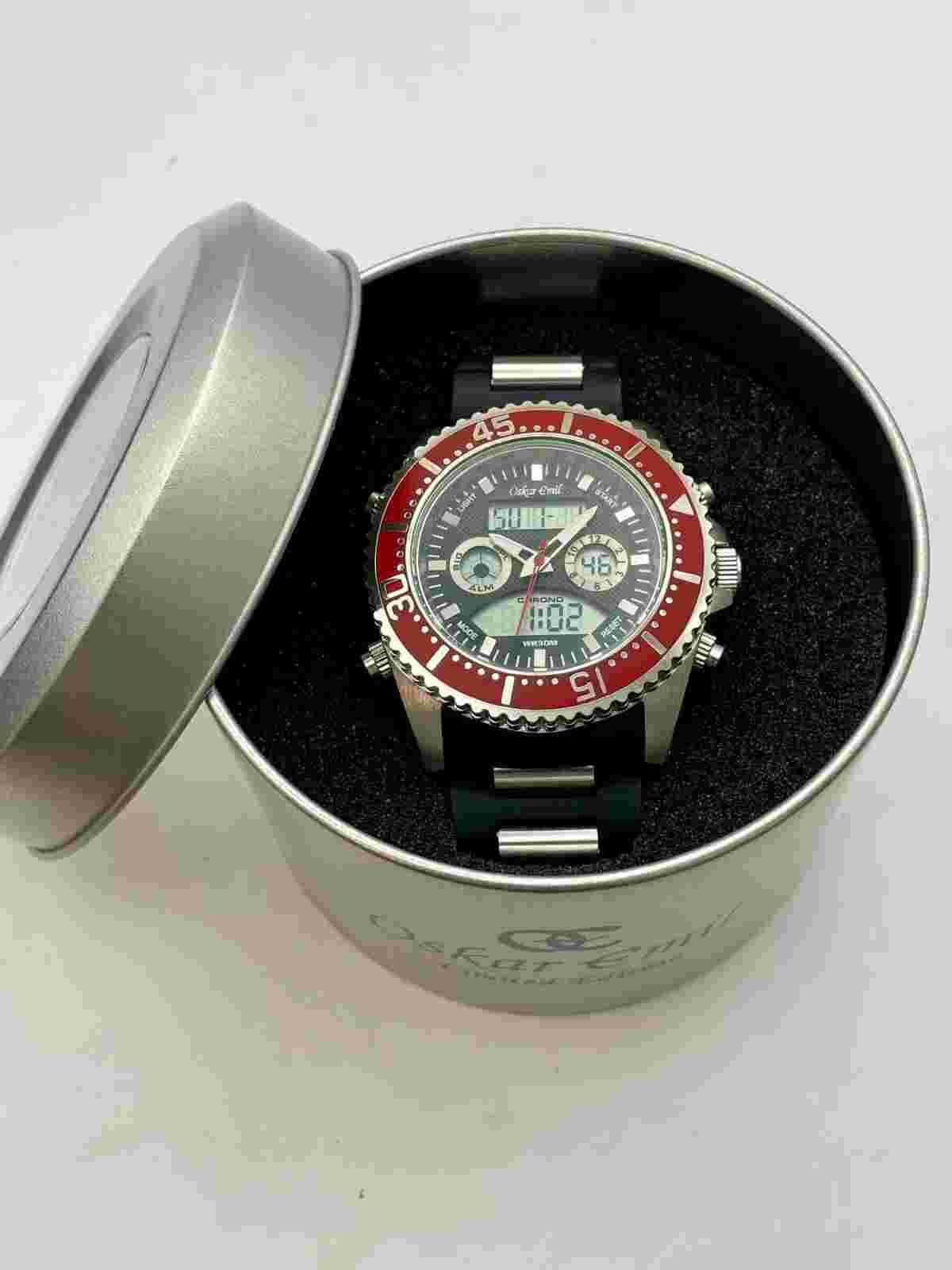 Oskar Emil RODRIGO Quality Fashion Chunky Sports Chrono Analog/Digital Watch RED