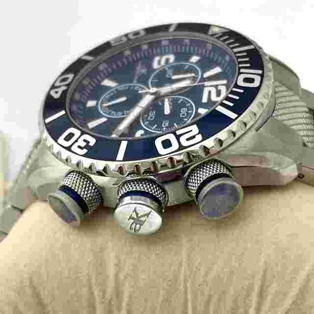 Adee Kaye Men's Chronograph Watch AK5434-M Blue Dial SS Bracelet Box/Warranty