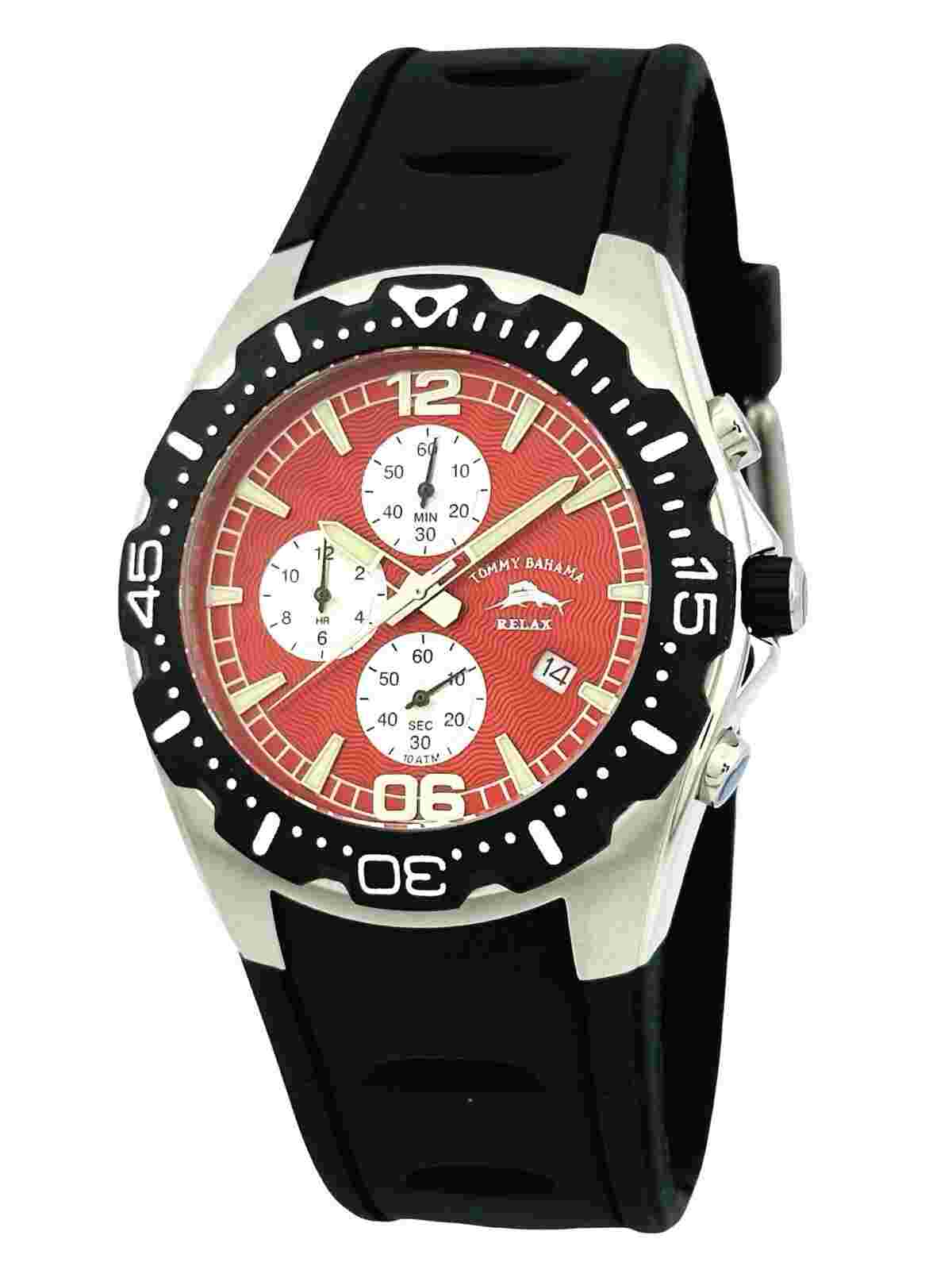 Tommy Bahama RLX1006 BEACH CRUISER Chronograph Red Polyurethane Black StrapWatch