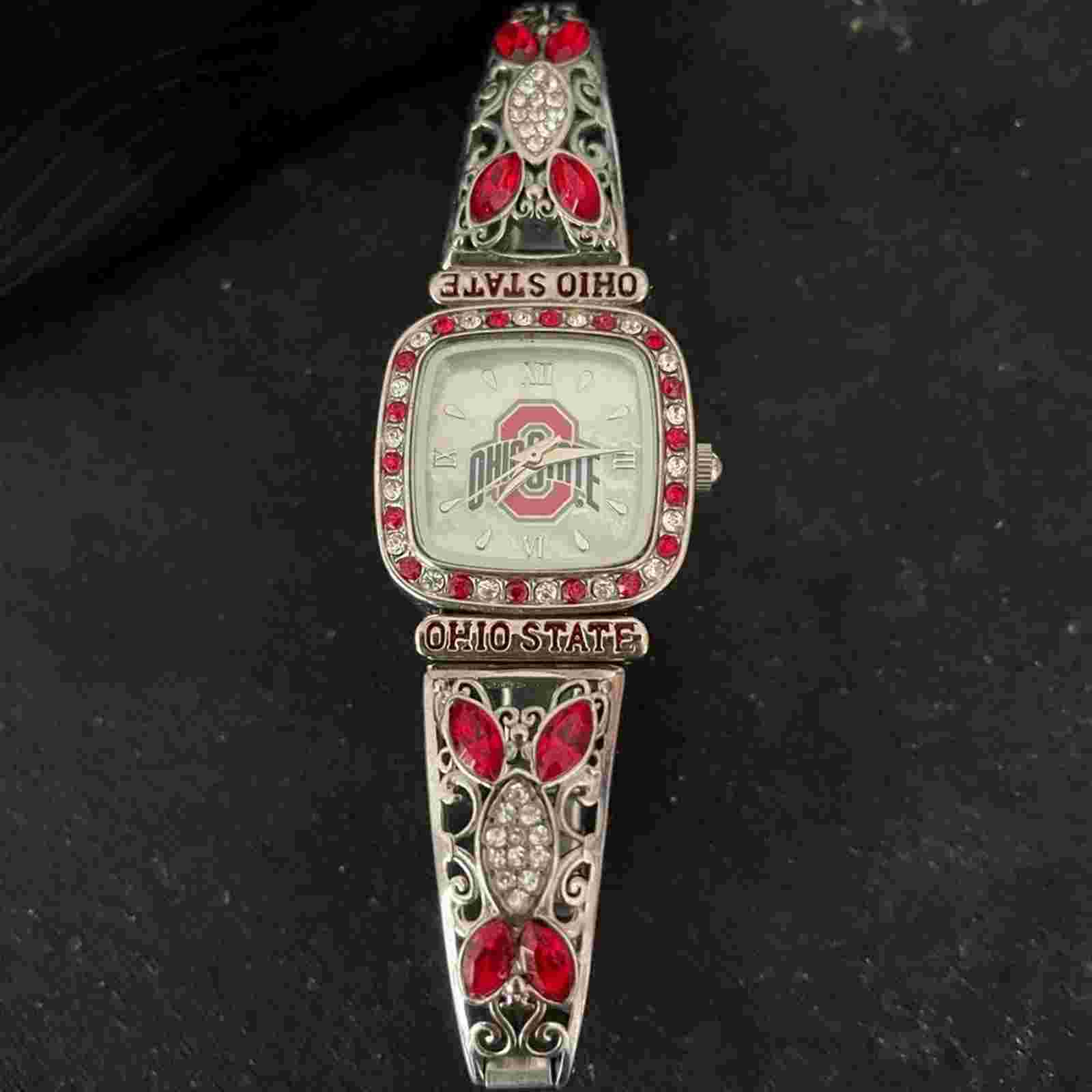 The Ohio State Buckeyes Women’s Stretch Watch Silver Red European Crystals