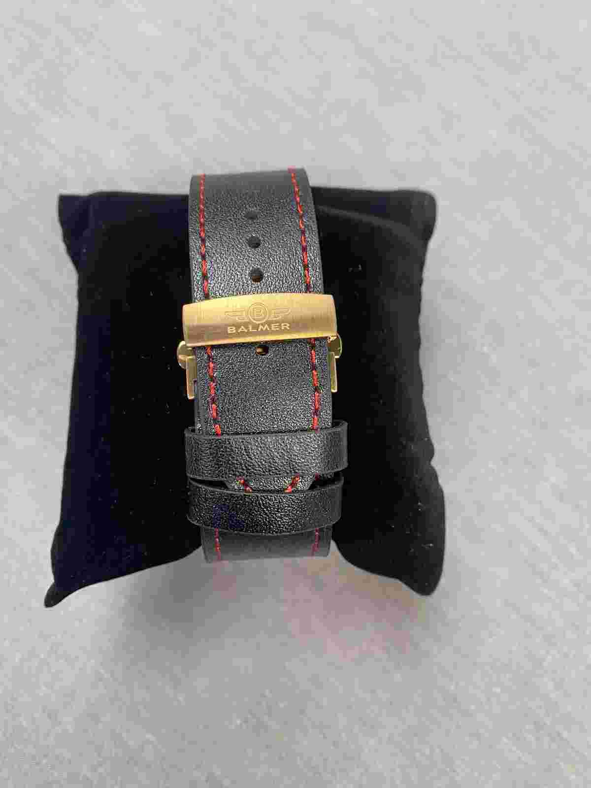 Balmer Men's Cobra Elegante 48mm Rose Gold Watch Red Face Black Leather Band