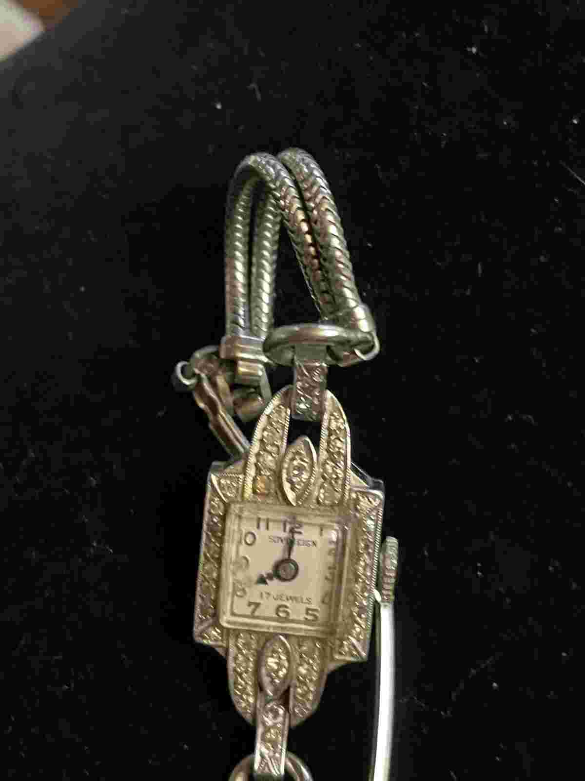 Vintage 14k White Gold & Diamond Watch SIGNED Sovereign