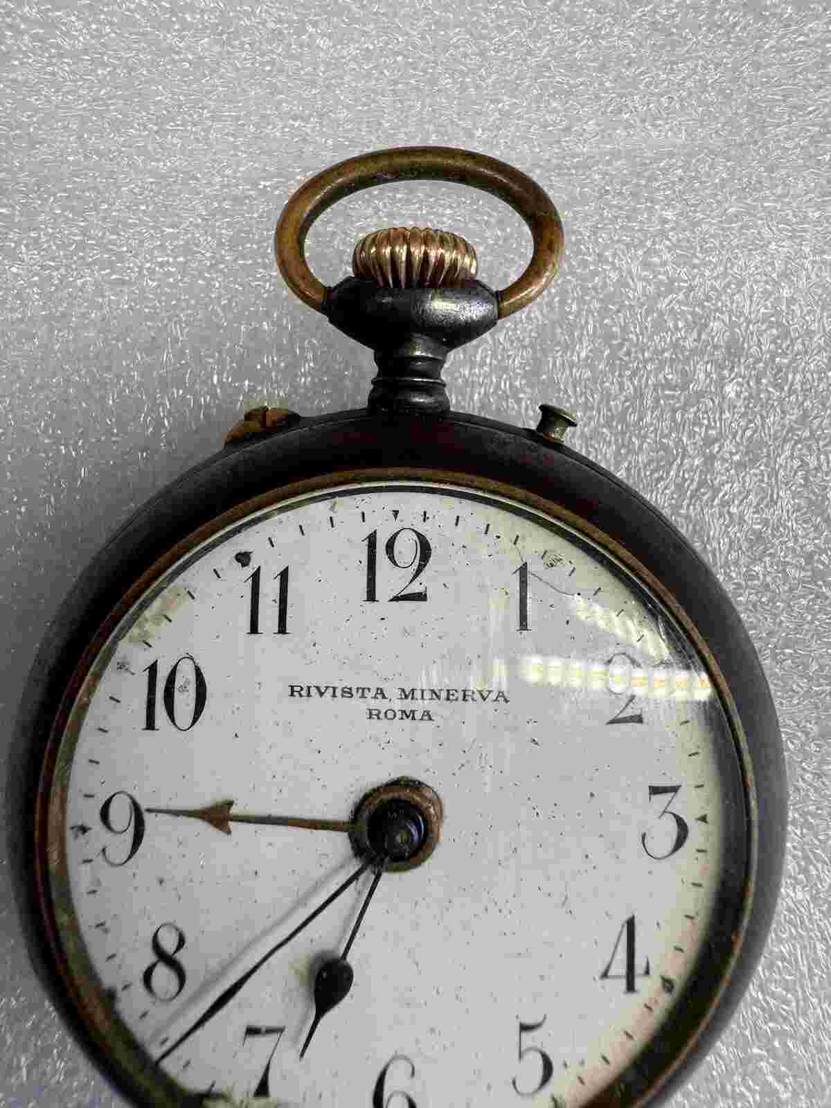 Rare Vintage Rivista Minerva Roma Alarm Pocket Watch - FOR PARTS REPAIR ONLY!