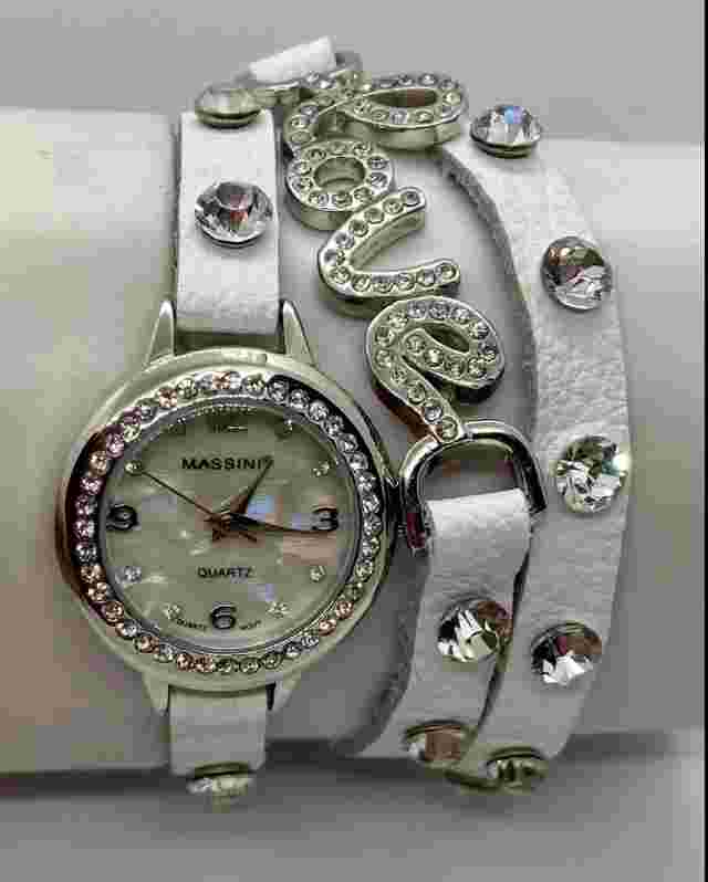 MASSINI Ladies Watch New Battery LOVE Triple Wrap Strap Lots Of Crystals Iced
