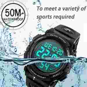 Mens Sports Watches Military Classic Stopwatch Large Dial Electronic LED Back...