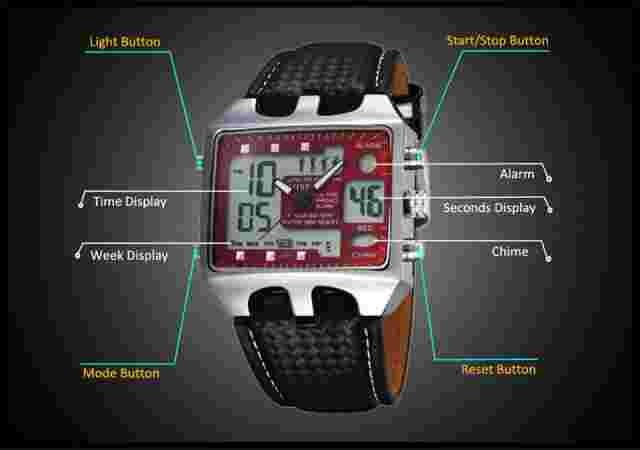 OHSEN Men Sport Digital Watches Leather Strap Analog Quartz Rectangle Wristwatch