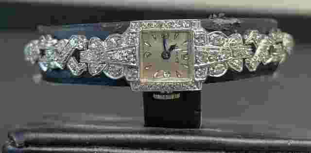 Antique Chalet Platinum, White Gold & 1cttw. Victorian Style Woman's 8in. Watch