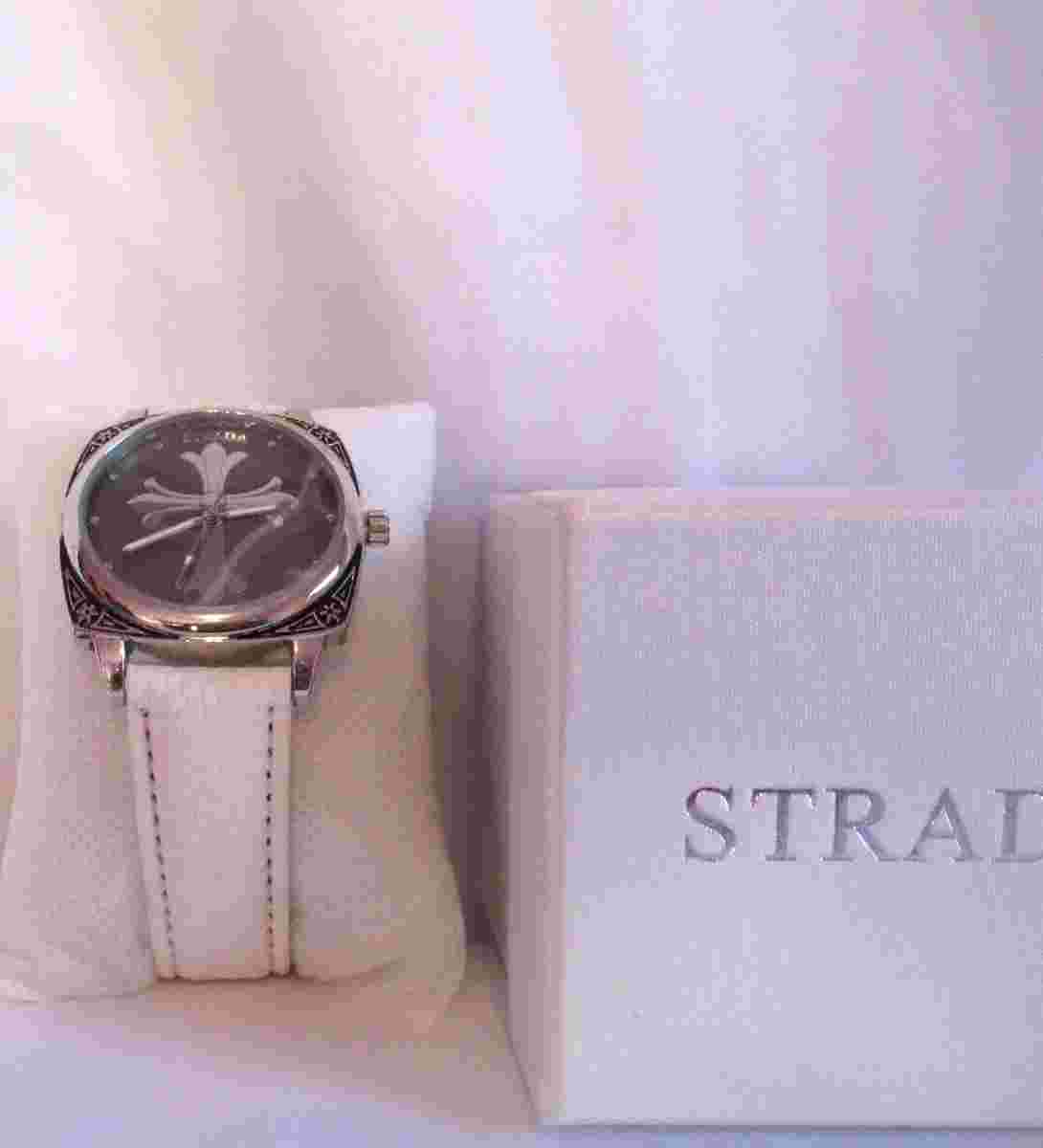 STRADA Cross Pattern Dial Womens Watch with Vegan Leather Strap White