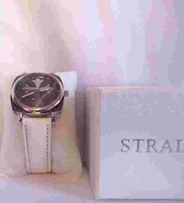 STRADA Cross Pattern Dial Womens Watch with Vegan Leather Strap White