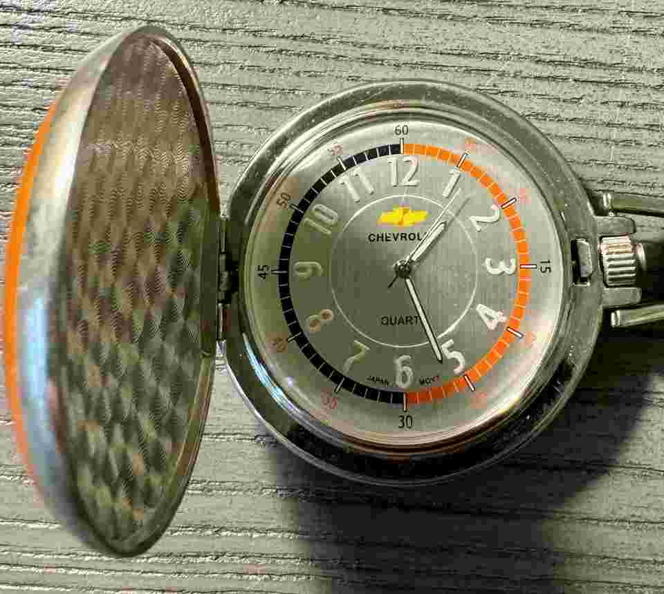 Vintage Chevrolet Chevy Orange Pocket Watch -  Needs Battery