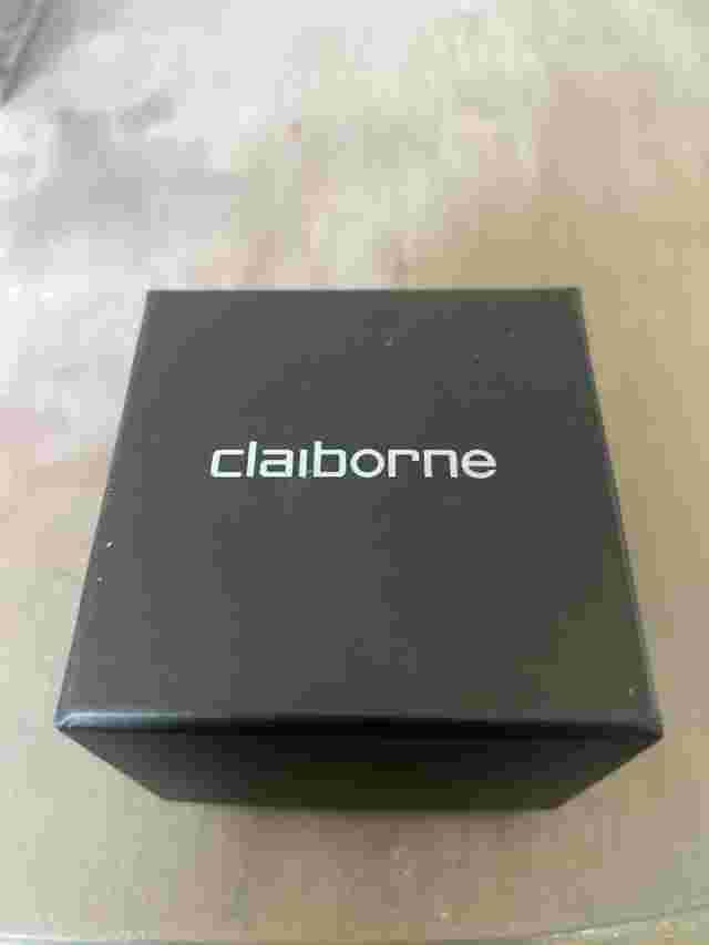 Claiborne Calendar Watch W/ Black Leather Band