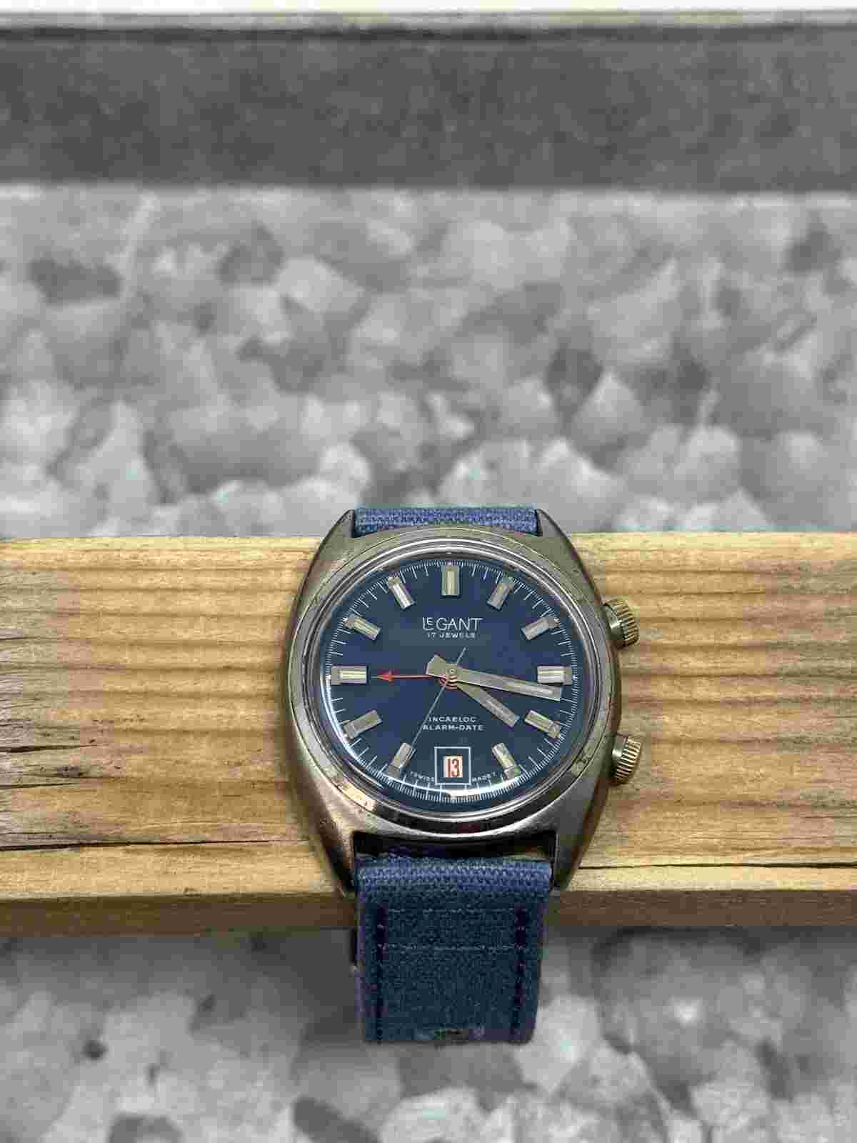 Vintage LE GANT Blue Dial Alarm Mechanical Watch, Tested and Working, Clean