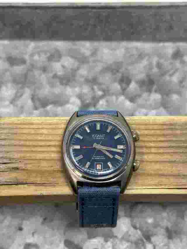 Vintage LE GANT Blue Dial Alarm Mechanical Watch, Tested and Working, Clean