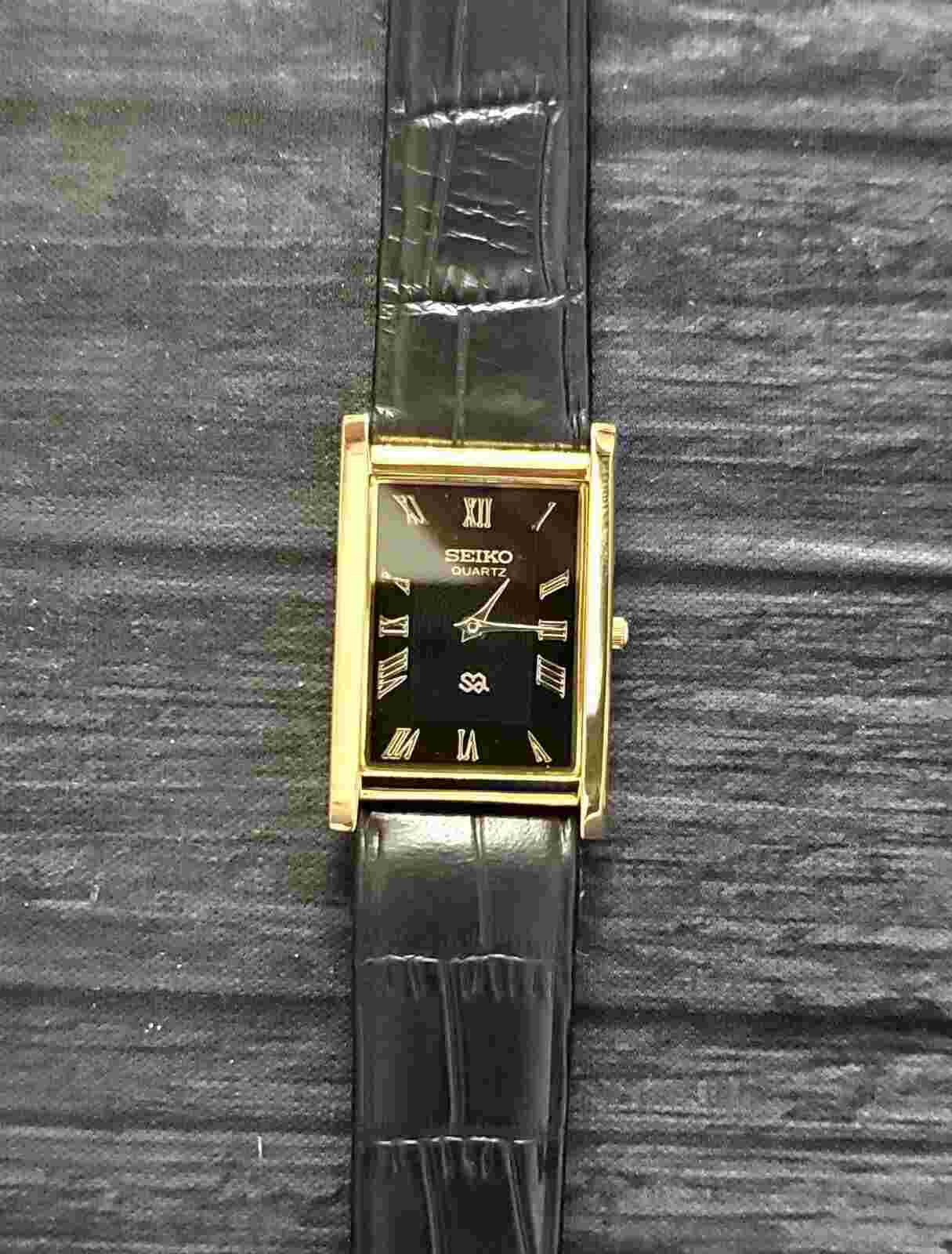 GOLD Black Dial New Batt & Movt Men's Tank Dress Watch***