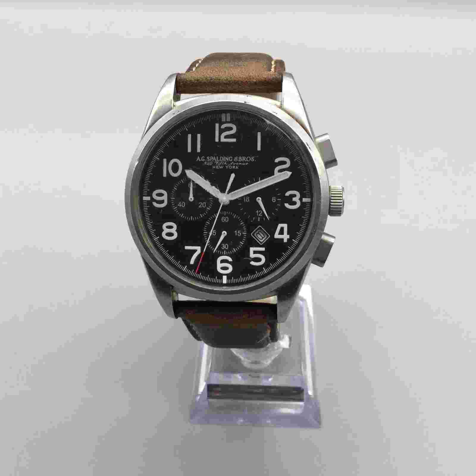 A.G. Spalding & Broos Watch Men Chronograph Black Date Leather Band New Battery