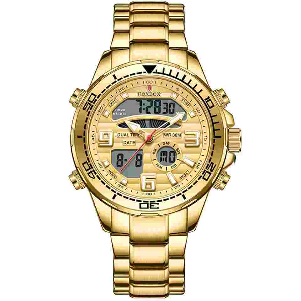 LIGE FOXBOX Men Digital Stainless Steel Big Dial Luminous Quartz Wrist Watches
