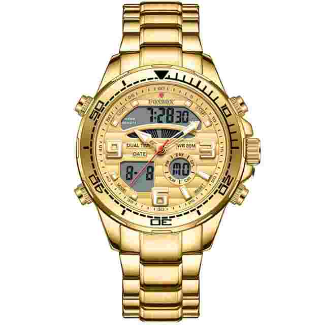 LIGE FOXBOX Men Digital Stainless Steel Big Dial Luminous Quartz Wrist Watches