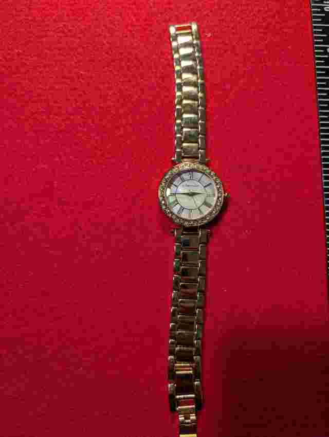 JEANNERET WOMEN WATCH ABELONE FACE GOLD TONE STEEL BAND NEW BATTERY Lot 81