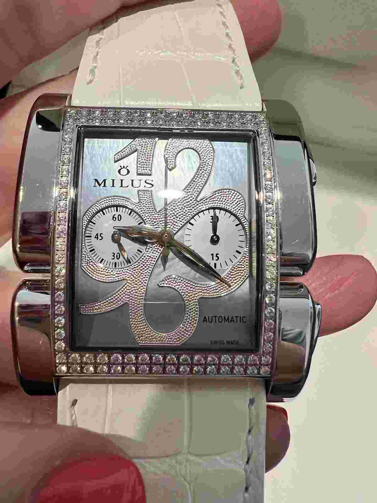 New $ 22 500. Milus Apiana Unisex Auto. Chronograph 102 Brilliant Diamonds.