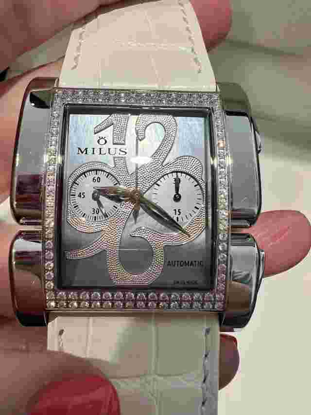 New $ 22 500. Milus Apiana Unisex Auto. Chronograph 102 Brilliant Diamonds.