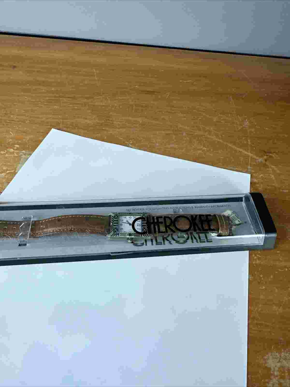 Vintage Cherokee Watch Leather Band Unused In Original Case W/ Tag Needs Battery