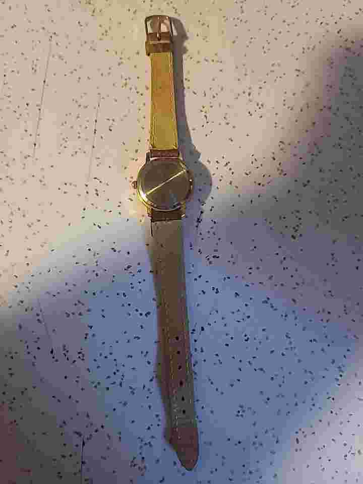 Axcess Watch Gold Tone Day Night Date Indicator BrownCALF Buckle Band French Mov