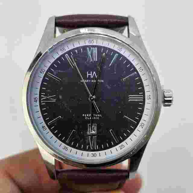 Henry Ashton Perpetual Classic Mens Watch 42MM Black Dial Brown Bands Date
