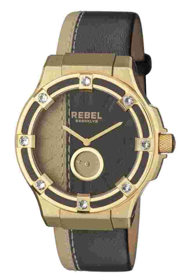 Rebel Women's RB119-9071 Flatbush Gold IP Steel Black Tan Wristwatch