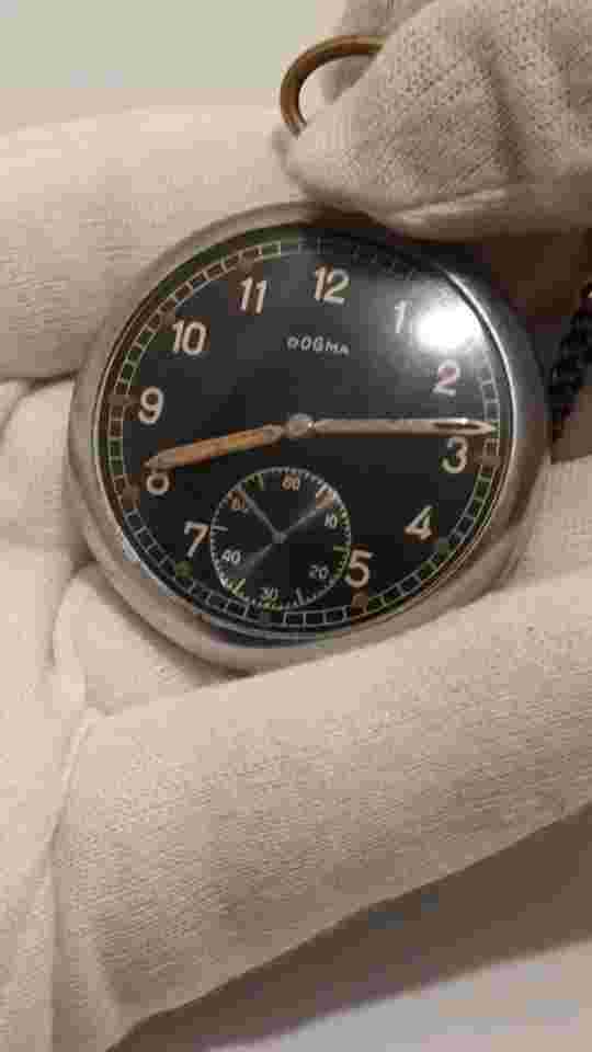 Rare vintage Dogma pocket watch ww2, FHF 2124,working,  Inca Block, Military
