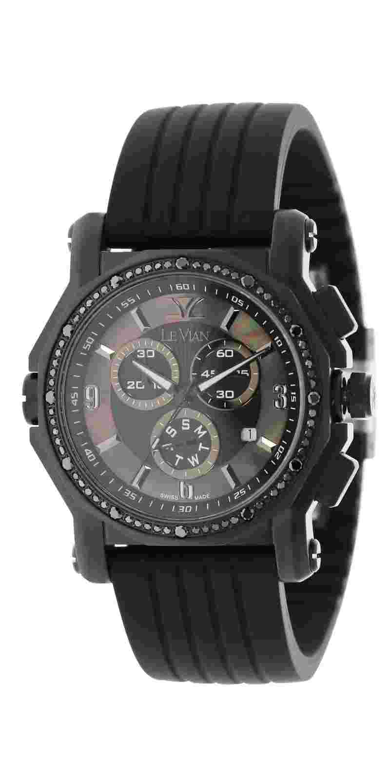 LeVian watch featuring Blackberry Diamonds in Stainless Steel with Rubber Strap