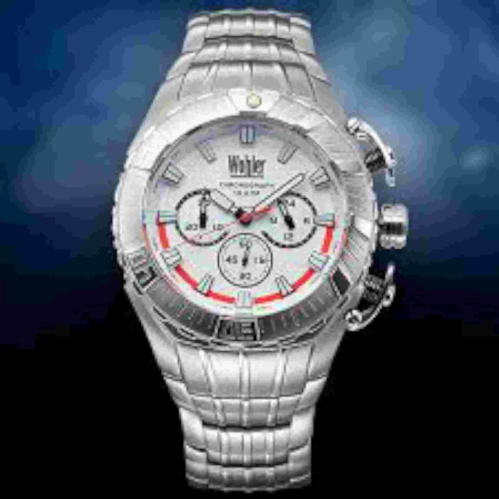 NEW Wohler Cohen 1230M Men's Chronograph SS Watch White Dial Face Red Accents