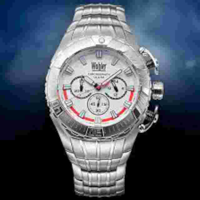 NEW Wohler Cohen 1230M Men's Chronograph SS Watch White Dial Face Red Accents