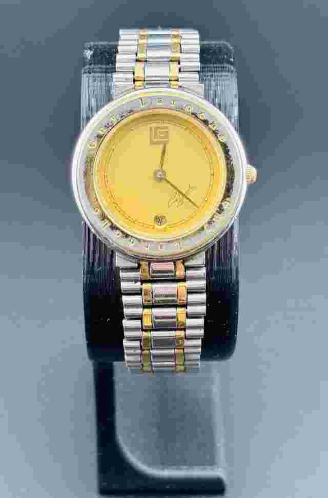 WORKING VINTAGE "GUY LAROCHE" DESIGNER LADIES WATCH GOLD SILVER TONE Date/Day i3