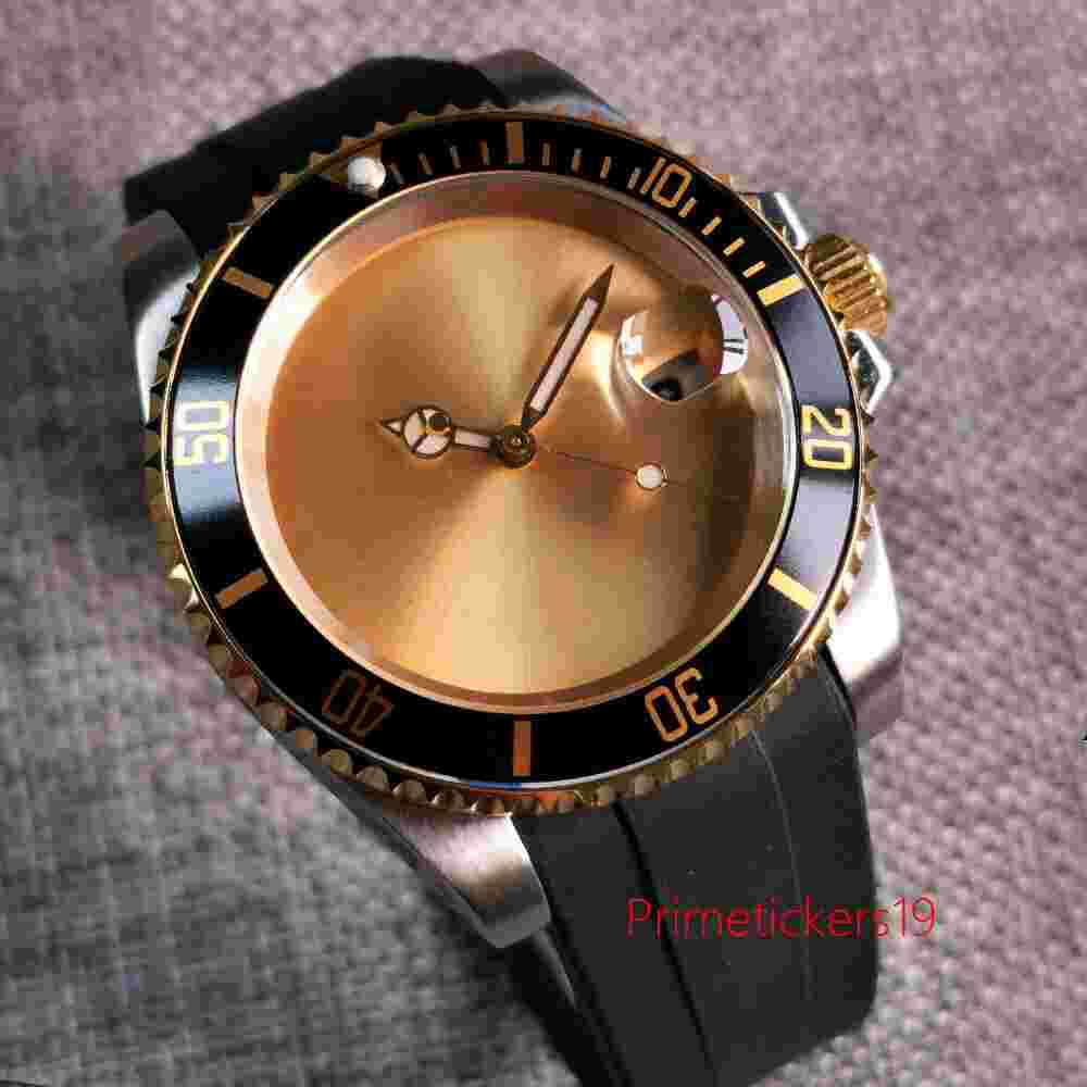 Gold Sunburst Dial PT5000 NH35 MIYOTA MINGZHU Automatic Men Watch Rubber Strap