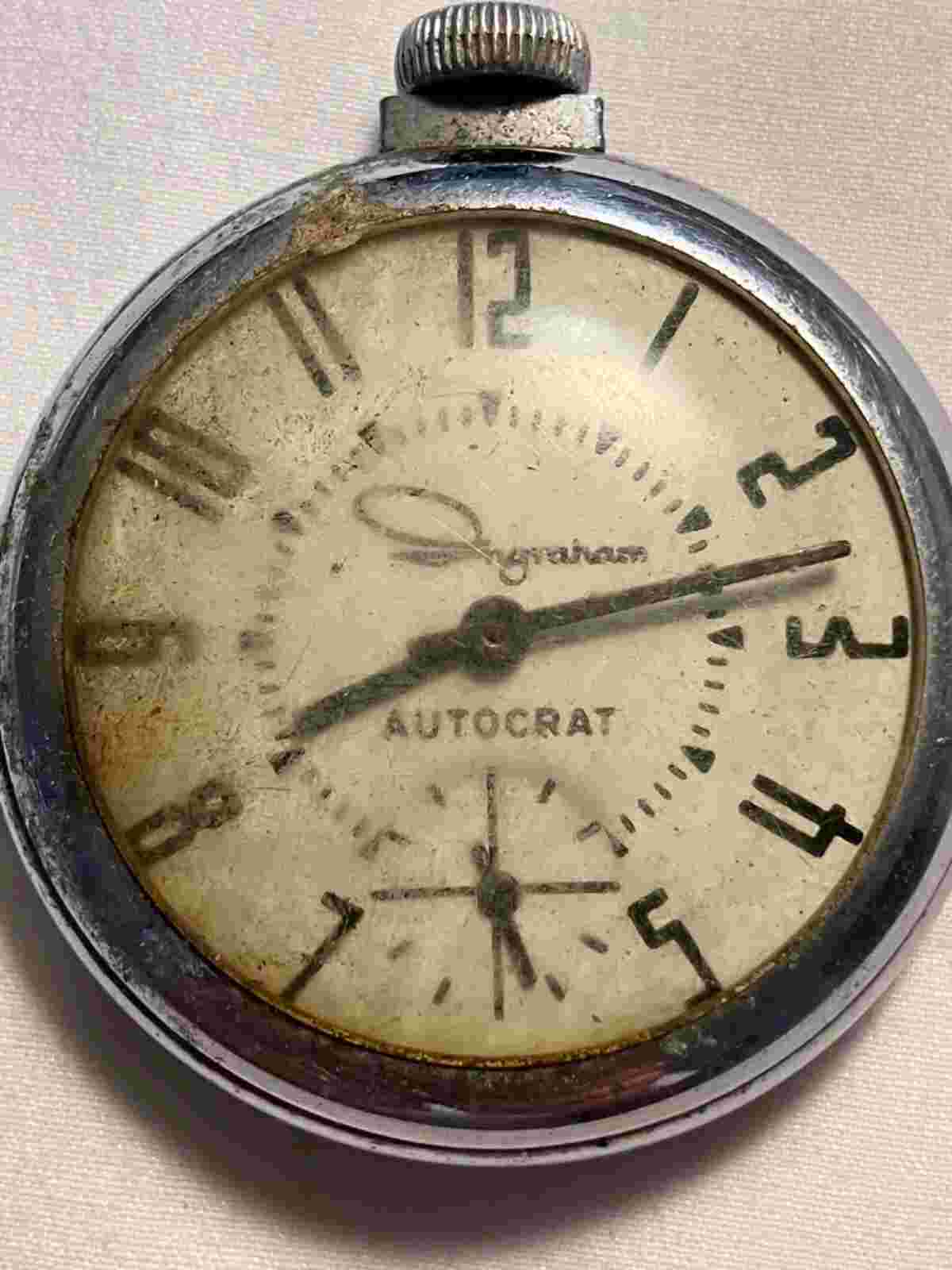 Vintage Ingraham Autocrat Pocket Watch For Parts Or Repair